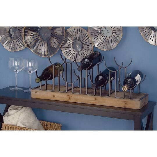 26" Brown Metal Industrial Wine Holder